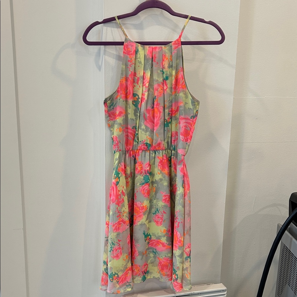 Floral Halter Midi Dress in Coral and Mint